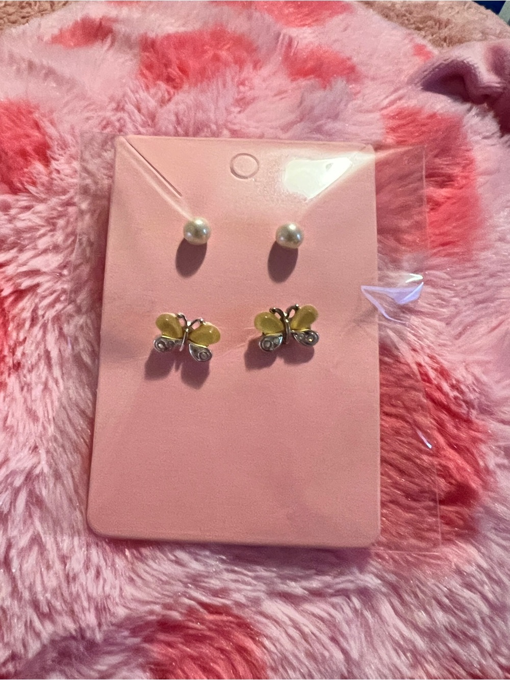 Yellow Butterfly + Pearl Stud Earring Set